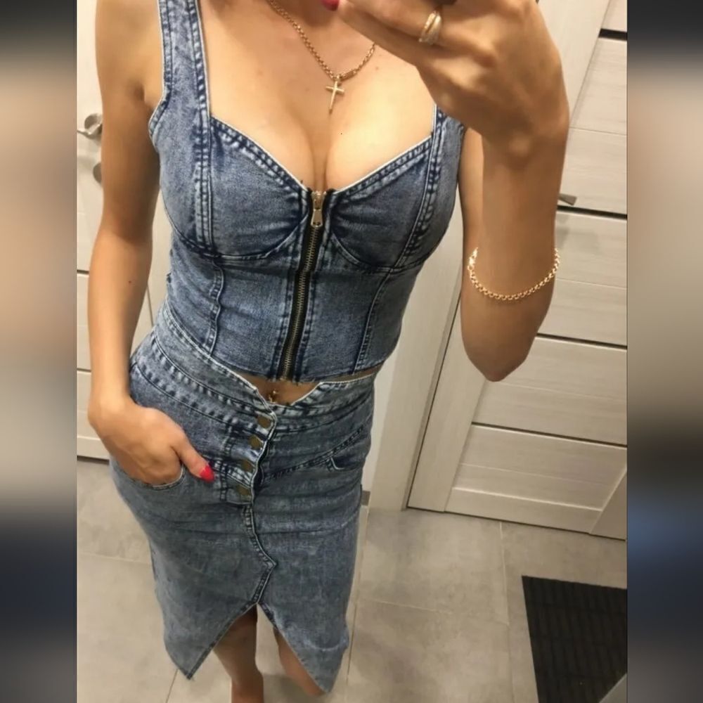 Denim crop top and skirt size S NWT - Picture 15 of 15